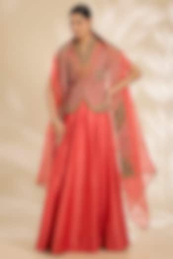 Gajari Pink Silk Skirt Set by Debyani at Pernia's Pop Up Shop