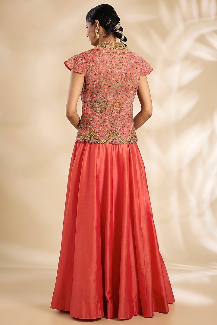 Gajari Pink Silk Skirt Set by Debyani at Pernia's Pop Up Shop