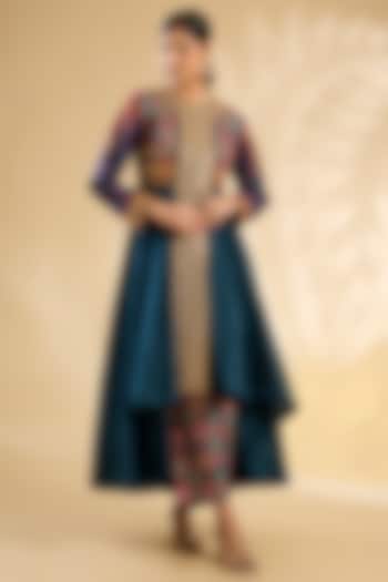 Blue Silk Hand Embroidered Tunic Set by Debyani at Pernia's Pop Up Shop