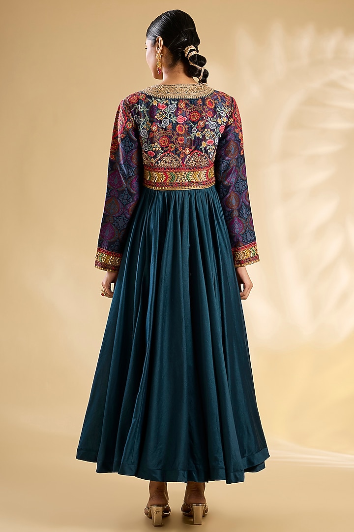 Blue Silk Hand Embroidered Tunic Set by Debyani at Pernia's Pop Up Shop