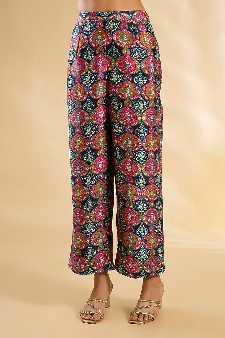 Blue Silk Hand Embroidered Tunic Set by Debyani at Pernia's Pop Up Shop
