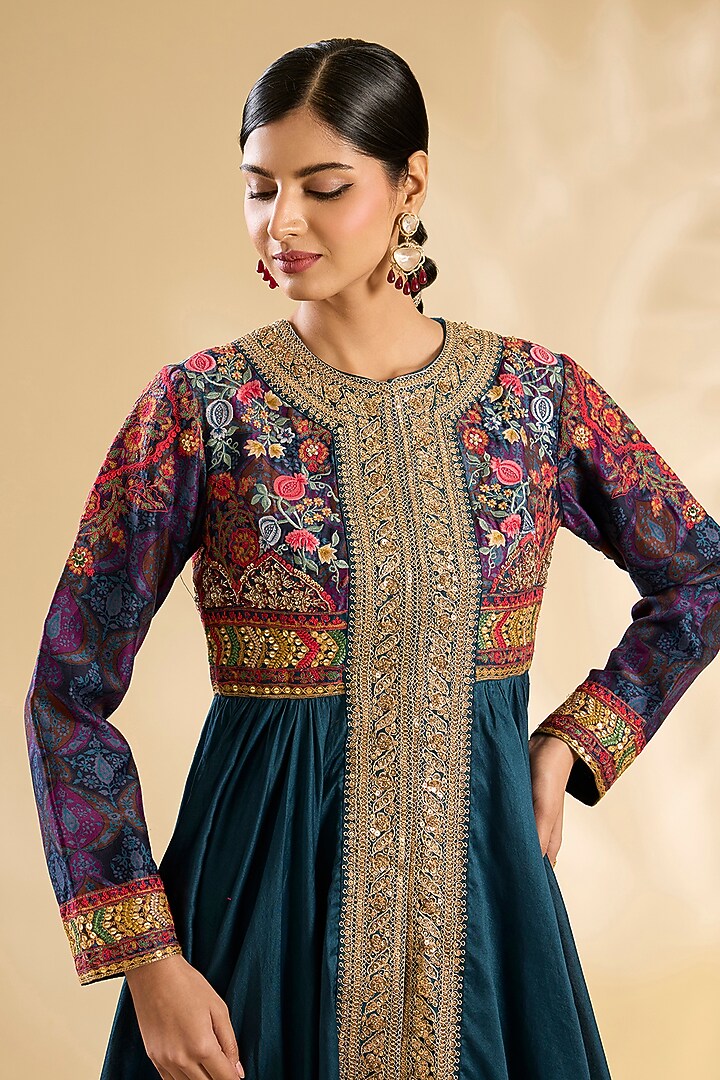 Blue Silk Hand Embroidered Tunic Set by Debyani at Pernia's Pop Up Shop