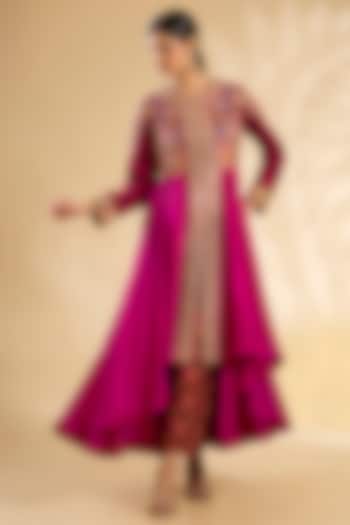 Rani Pink Silk Hand Embroidered Tunic Set by Debyani at Pernia's Pop Up Shop