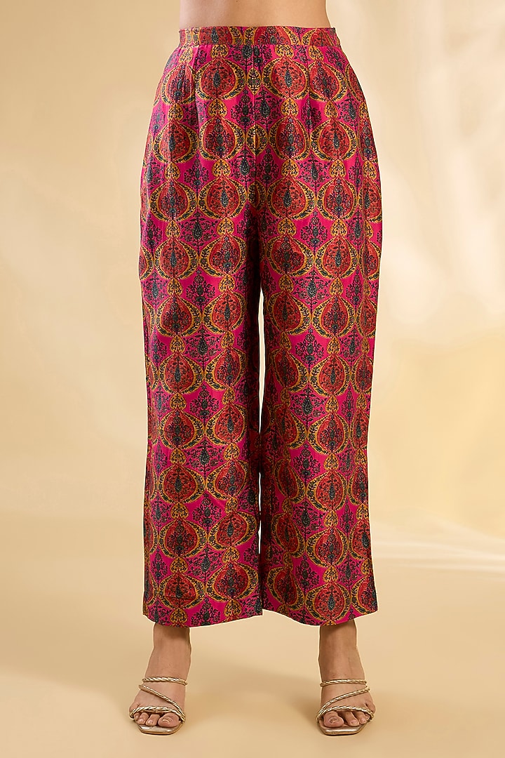 Rani Pink Silk Hand Embroidered Tunic Set by Debyani at Pernia's Pop Up Shop