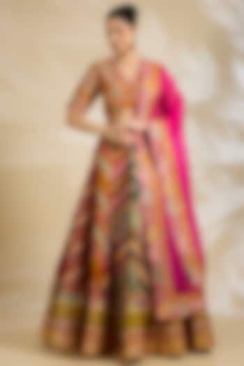 Multi-Colored Chanderi & Organza Embroidered Bridal Lehenga Set by Debyani at Pernia's Pop Up Shop