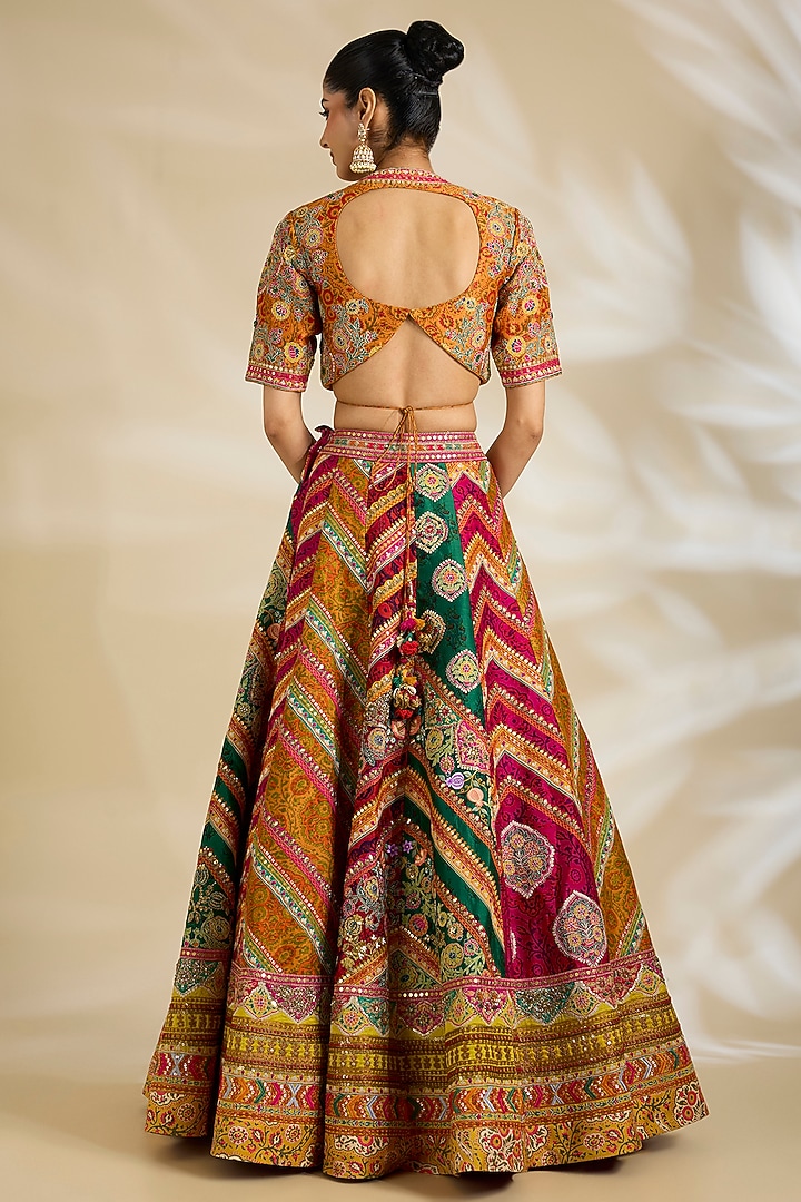 Multi-Colored Chanderi & Organza Embroidered Bridal Lehenga Set by Debyani at Pernia's Pop Up Shop