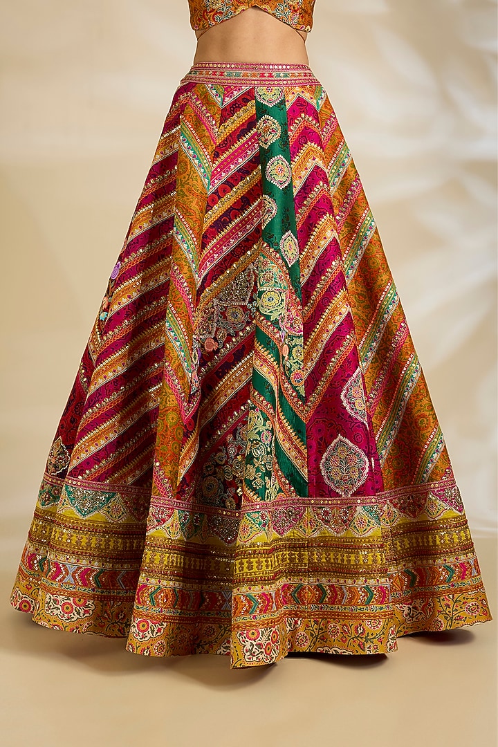 Multi-Colored Chanderi & Organza Embroidered Bridal Lehenga Set by Debyani at Pernia's Pop Up Shop