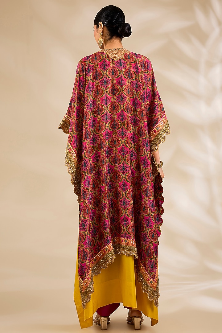 Magenta Silk Embroidered & Printed Cape Set by Debyani at Pernia's Pop Up Shop