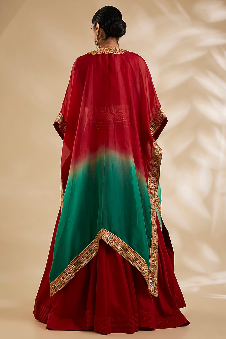 Red Chanderi & Organza Skirt Set by Debyani at Pernia's Pop Up Shop