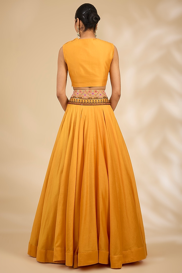 Yellow Chanderi Hand & Machine Embroidered Cape Set by Debyani at Pernia's Pop Up Shop