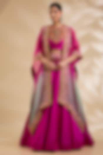 Rani Pink Chanderi & Organza Skirt Set by Debyani at Pernia's Pop Up Shop