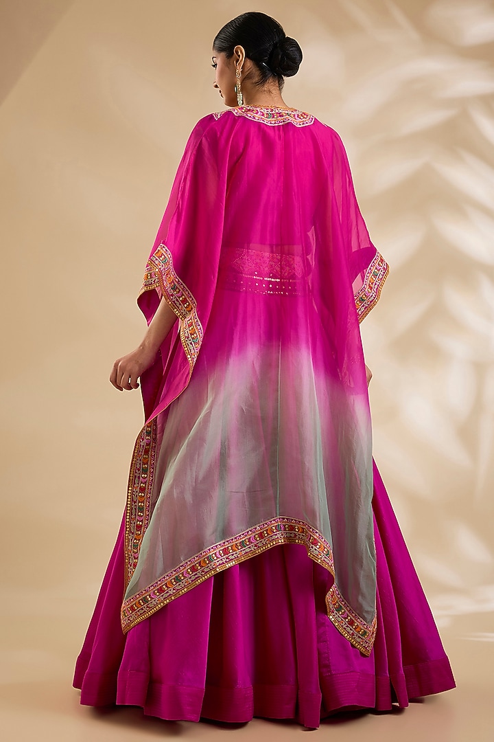 Rani Pink Chanderi & Organza Skirt Set by Debyani at Pernia's Pop Up Shop