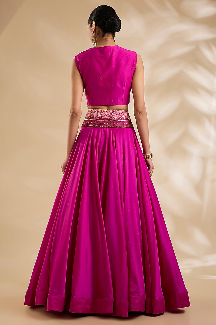 Rani Pink Chanderi & Organza Skirt Set by Debyani at Pernia's Pop Up Shop