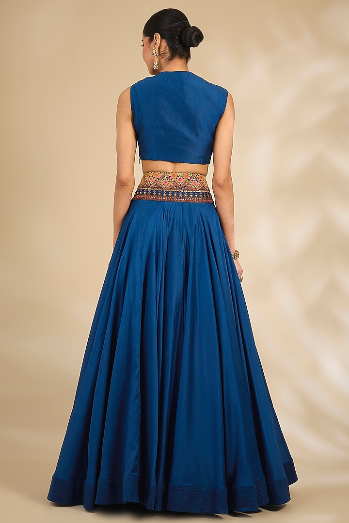 Blue Chanderi Hand & Machine Embroidered Cape Set by Debyani at Pernia's Pop Up Shop