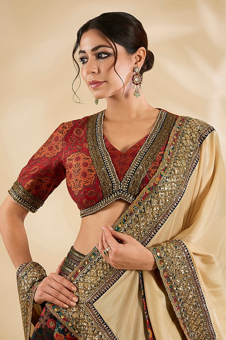 Blue Silk Printed & Embroidered Bridal Lehenga Set by Debyani at Pernia's Pop Up Shop