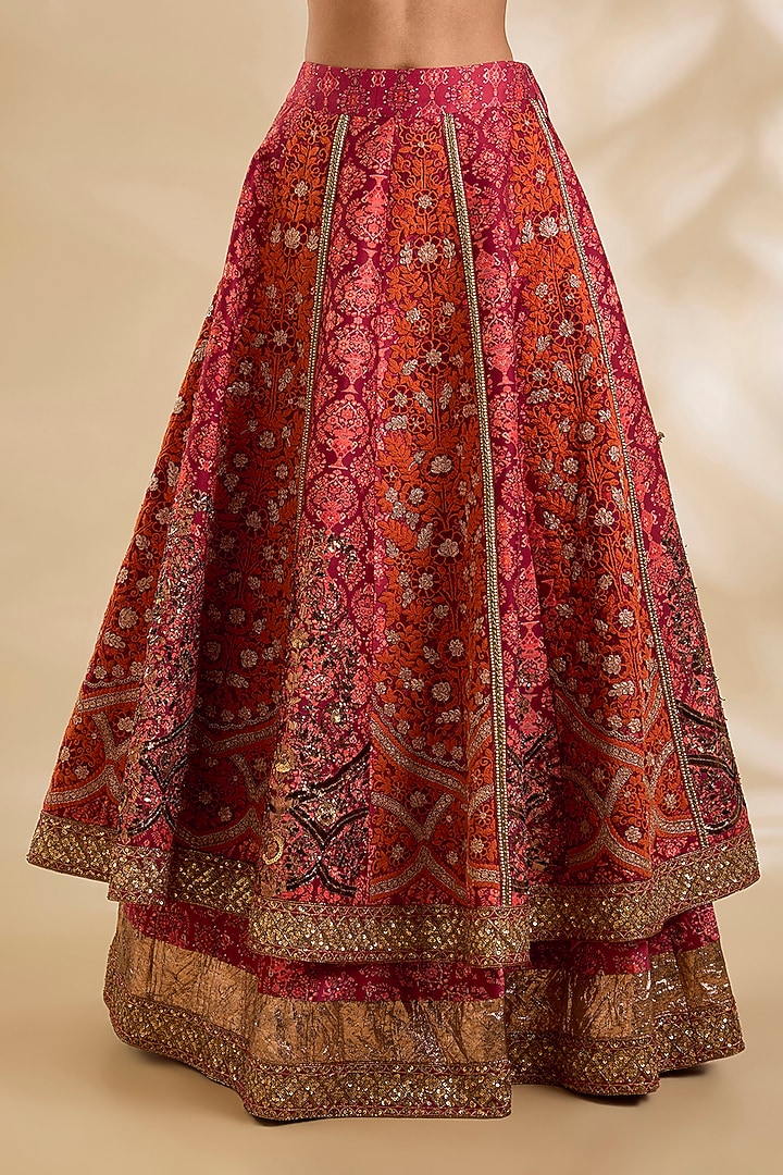 Rust Chanderi Hand & Machine Embroidered Bridal Lehenga Set by Debyani at Pernia's Pop Up Shop