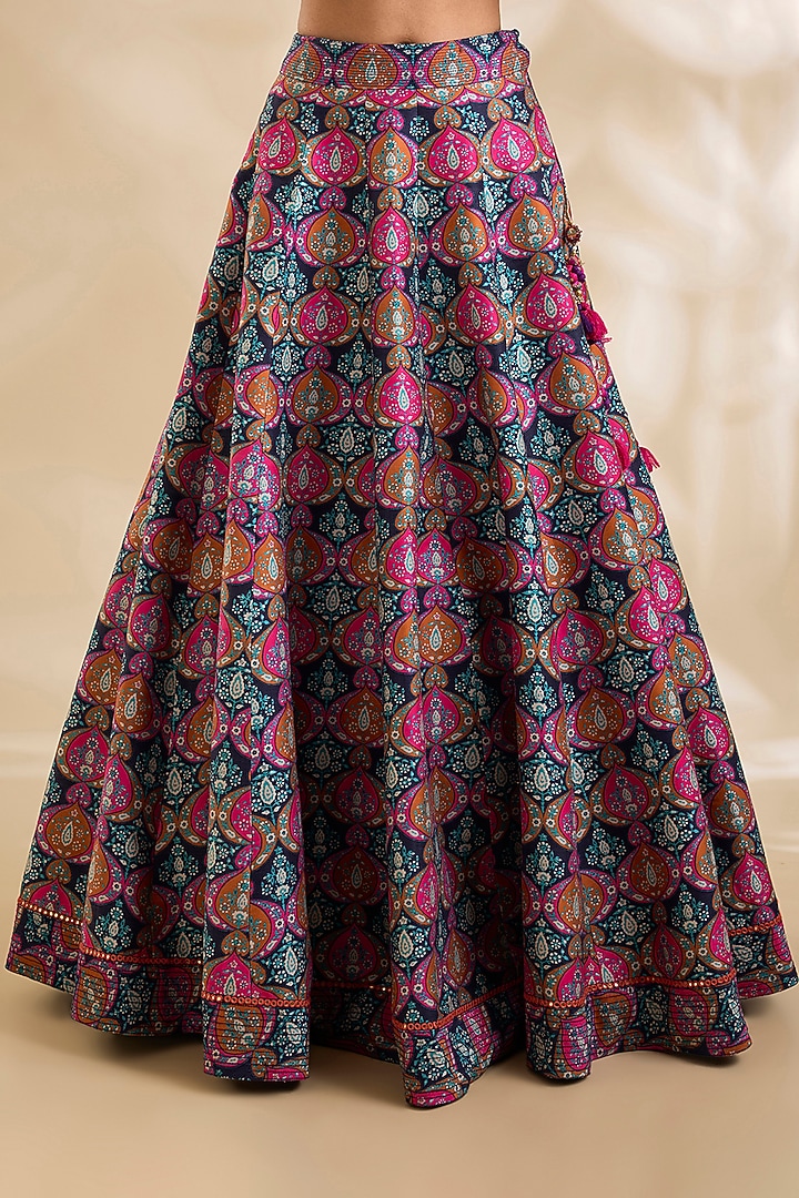 Blue Chanderi Hand & Machine Embroidered Wedding Lehenga Set by Debyani at Pernia's Pop Up Shop