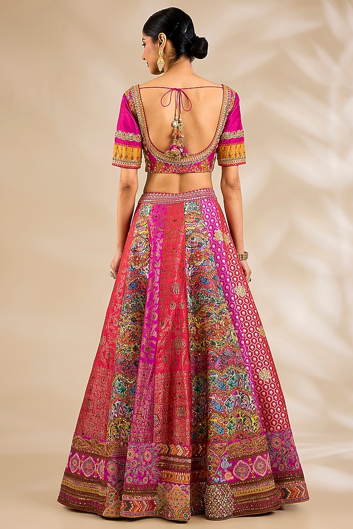 Pink Chanderi Embroidered & Printed Bridal Lehenga Set by Debyani at Pernia's Pop Up Shop
