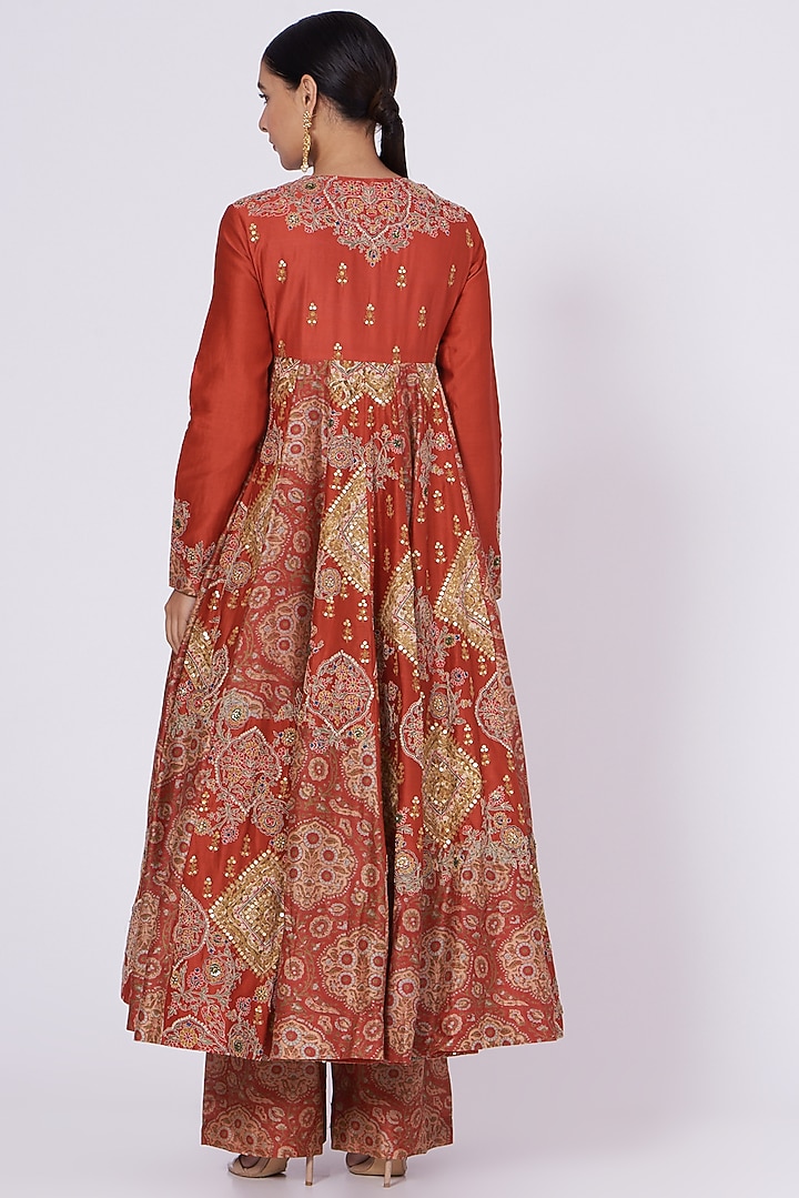 Red Kalidar Kurta Set by Debyani at Pernia's Pop Up Shop