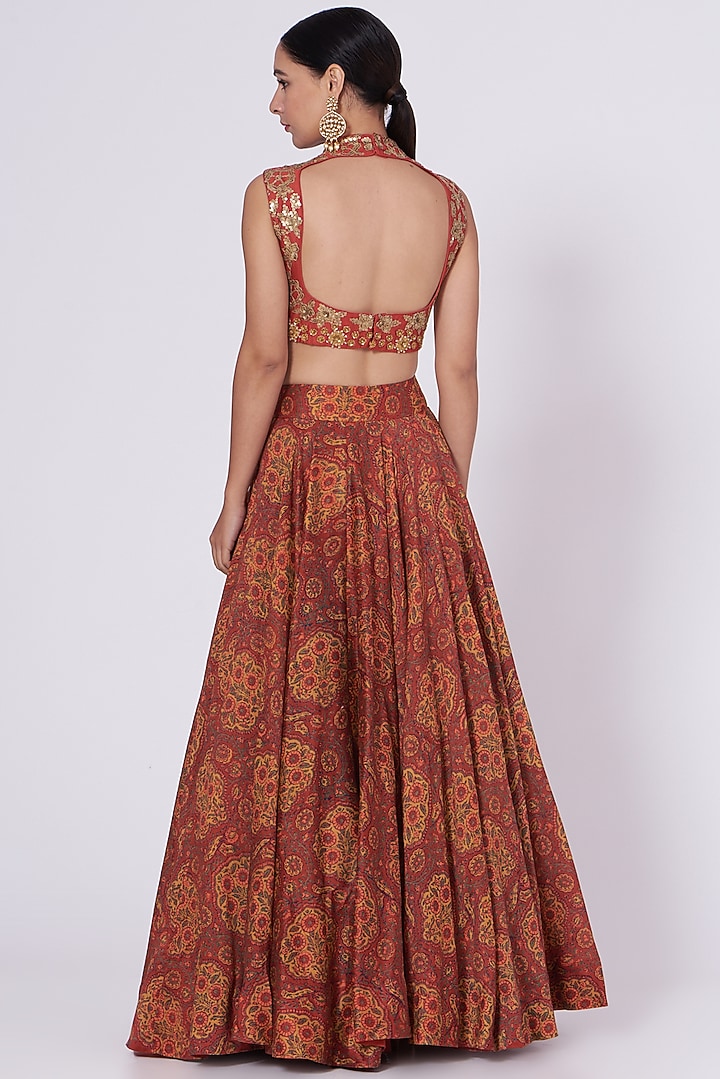 Red Printed Wedding Lehenga Set by Debyani at Pernia's Pop Up Shop