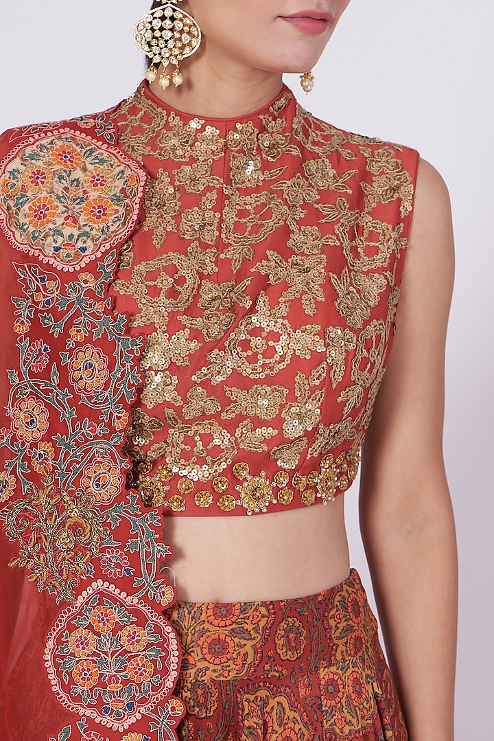Red Printed Wedding Lehenga Set by Debyani at Pernia's Pop Up Shop