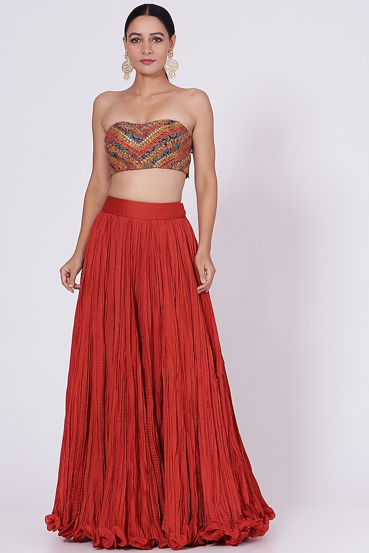 Red Organza Long Jacket Set by Debyani at Pernia's Pop Up Shop