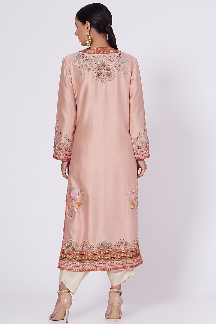 Old Rose Chanderi Kurta Set by Debyani at Pernia's Pop Up Shop