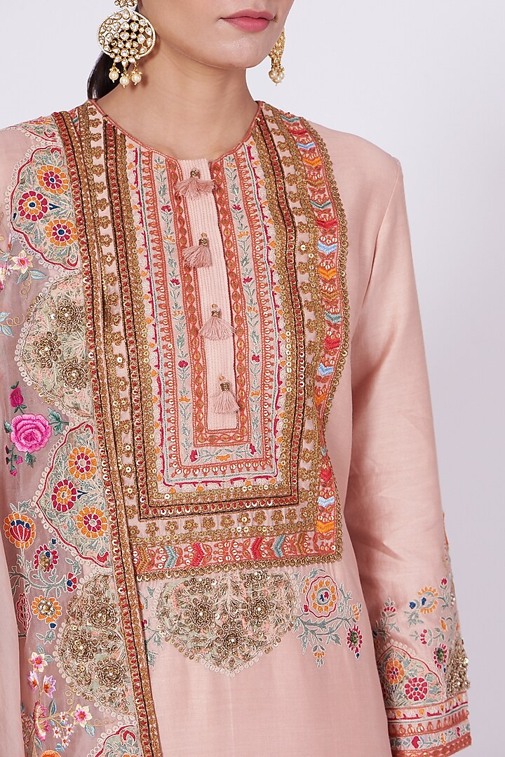 Old Rose Chanderi Kurta Set by Debyani at Pernia's Pop Up Shop
