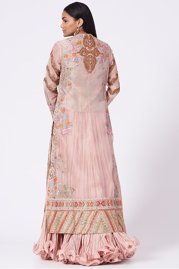 Old Rose Organza Long Jacket Set by Debyani at Pernia's Pop Up Shop