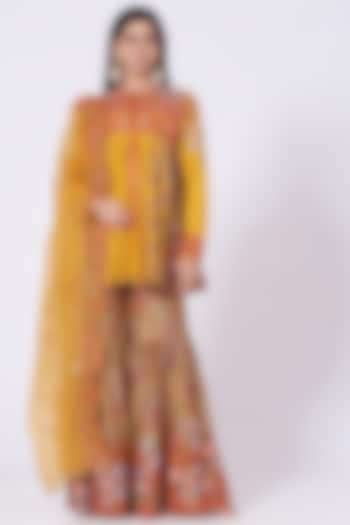 Mustard Mughal Printed Sharara Set by Debyani at Pernia's Pop Up Shop