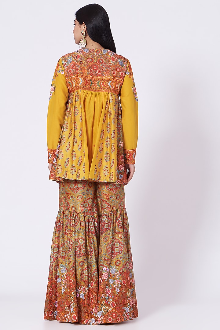 Mustard Mughal Printed Bridal Sharara Set by Debyani at Pernia's Pop Up Shop