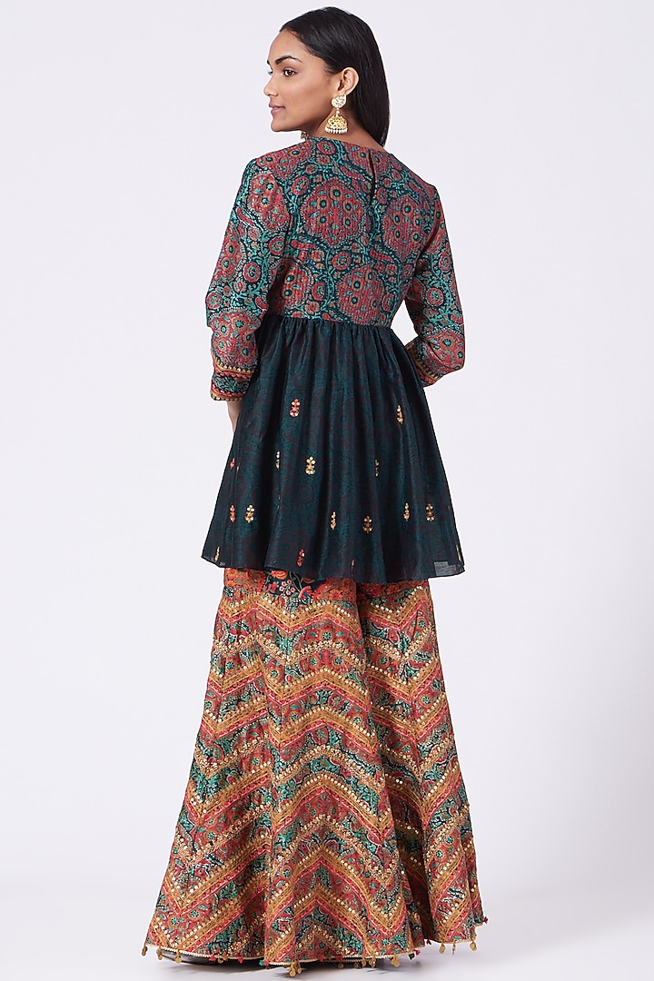 Multi-Colored Chanderi Silk Bridal Sharara Set by Debyani at Pernia's Pop Up Shop