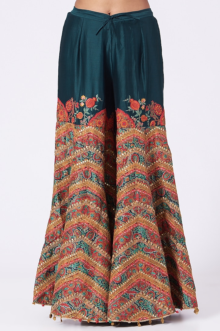 Multi-Colored Chanderi Silk Bridal Sharara Set by Debyani at Pernia's Pop Up Shop