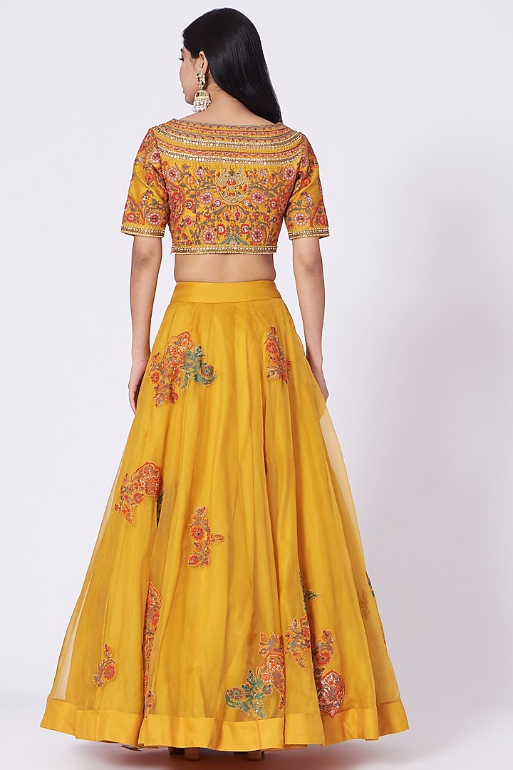 Mustard Organza Wedding Lehenga Set by Debyani at Pernia's Pop Up Shop