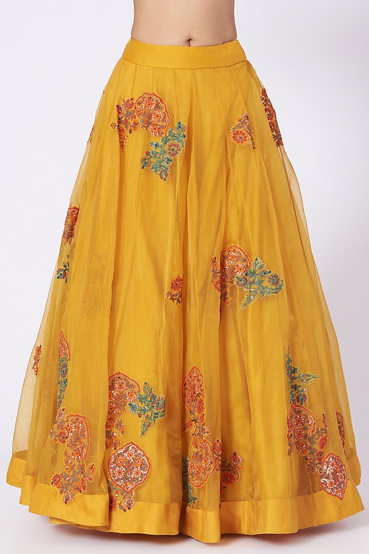Mustard Organza Wedding Lehenga Set by Debyani at Pernia's Pop Up Shop