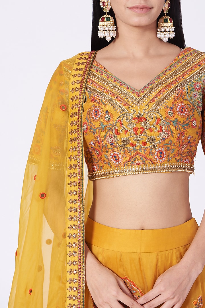 Mustard Organza Wedding Lehenga Set by Debyani at Pernia's Pop Up Shop
