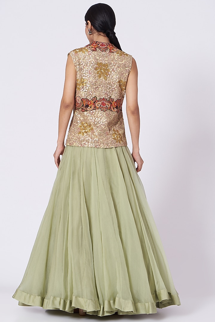 Pista Green Organza Wedding Lehenga Set by Debyani at Pernia's Pop Up Shop