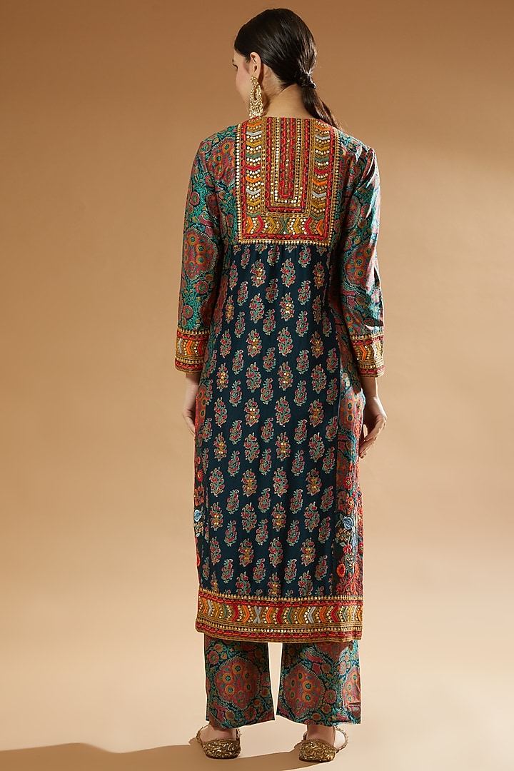 Blue Chanderi Kurta Set by Debyani at Pernia's Pop Up Shop