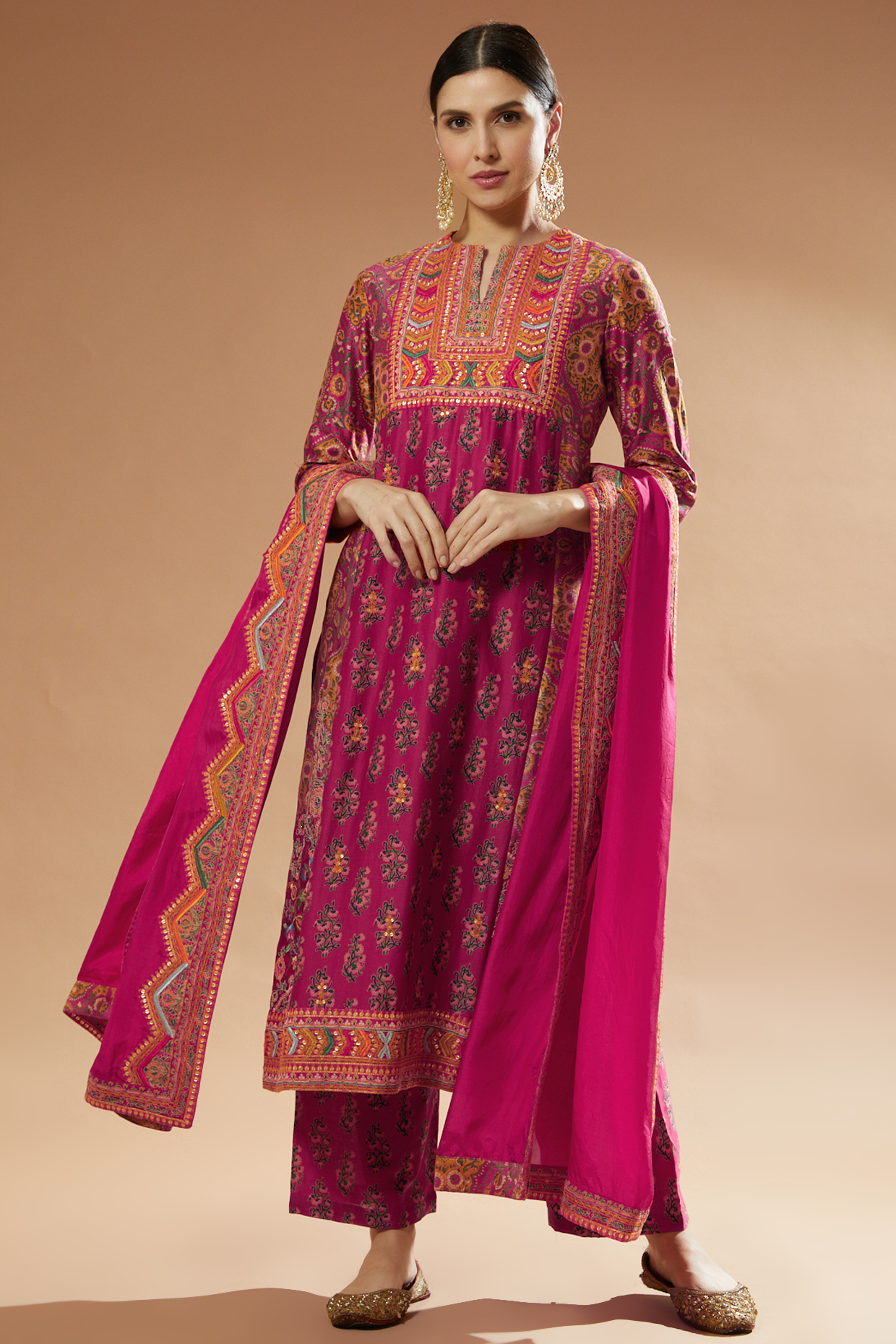 Magenta Chanderi Kurta Set by Debyani at Pernia's Pop Up Shop