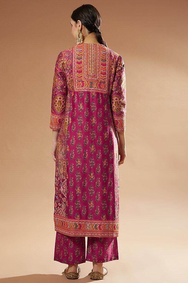 Magenta Chanderi Kurta Set by Debyani at Pernia's Pop Up Shop