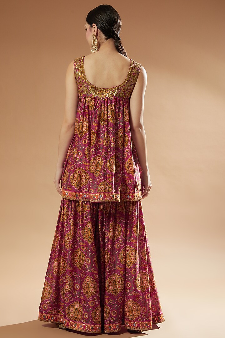 Red Printed Wedding Sharara Set by Debyani at Pernia's Pop Up Shop