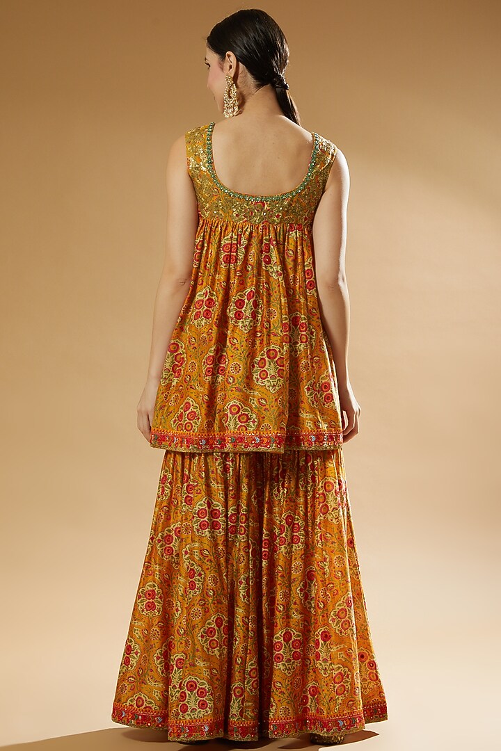Orange Printed Wedding Sharara Set by Debyani at Pernia's Pop Up Shop