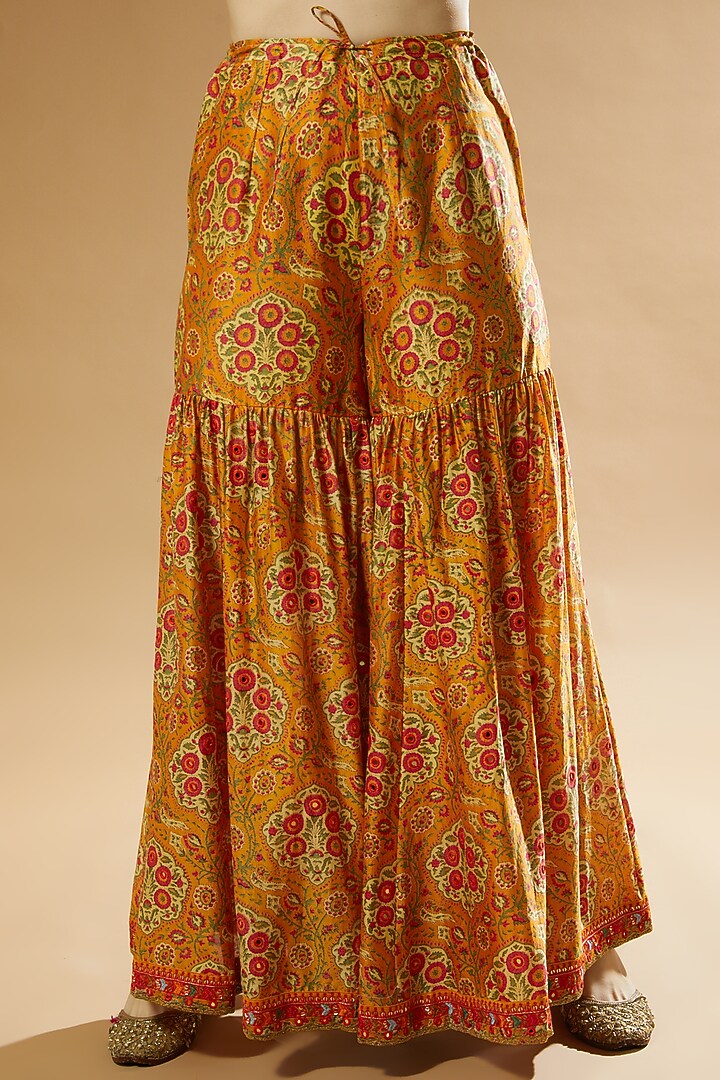 Orange Printed Wedding Sharara Set by Debyani at Pernia's Pop Up Shop