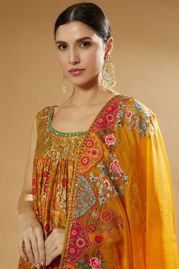 Orange Printed Wedding Sharara Set by Debyani at Pernia's Pop Up Shop