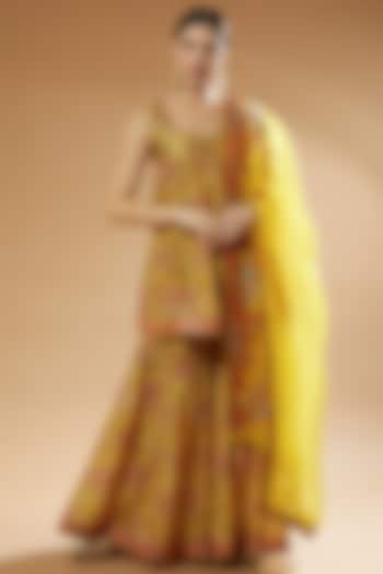 Yellow Printed Wedding Sharara Set by Debyani at Pernia's Pop Up Shop