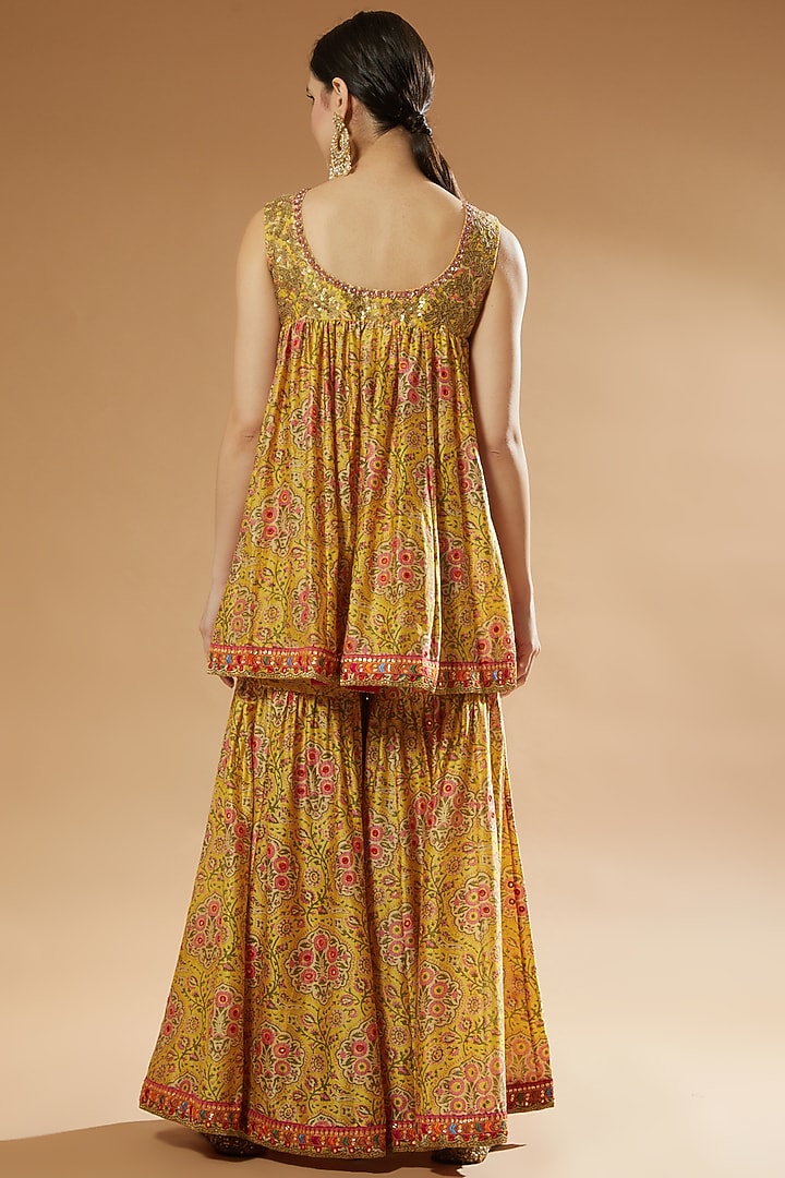 Yellow Printed Wedding Sharara Set by Debyani at Pernia's Pop Up Shop