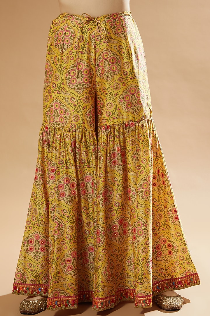Yellow Printed Wedding Sharara Set by Debyani at Pernia's Pop Up Shop