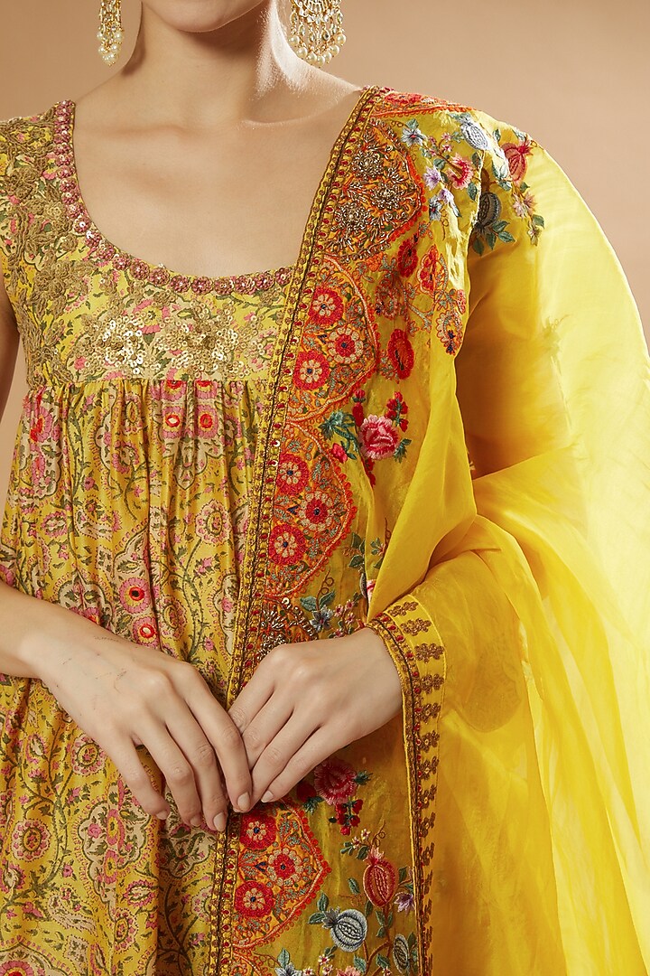 Yellow Printed Wedding Sharara Set by Debyani at Pernia's Pop Up Shop