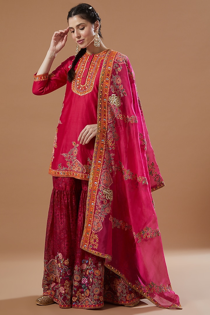 Magenta Embroidered Bridal Sharara Set by Debyani at Pernia's Pop Up Shop