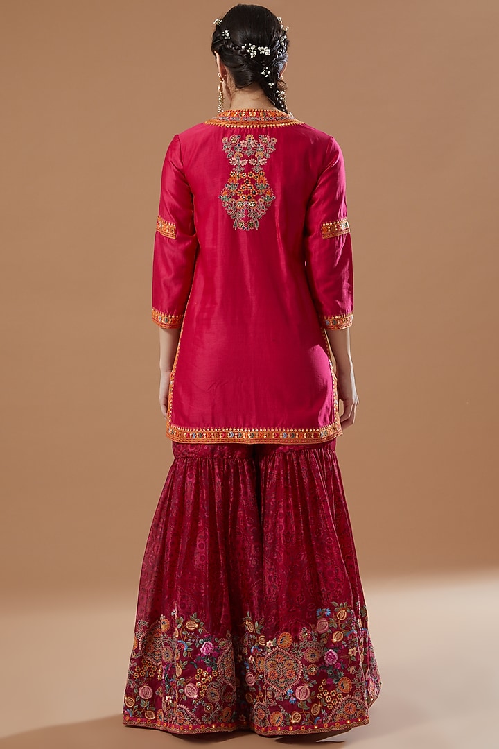 Magenta Embroidered Bridal Sharara Set by Debyani at Pernia's Pop Up Shop